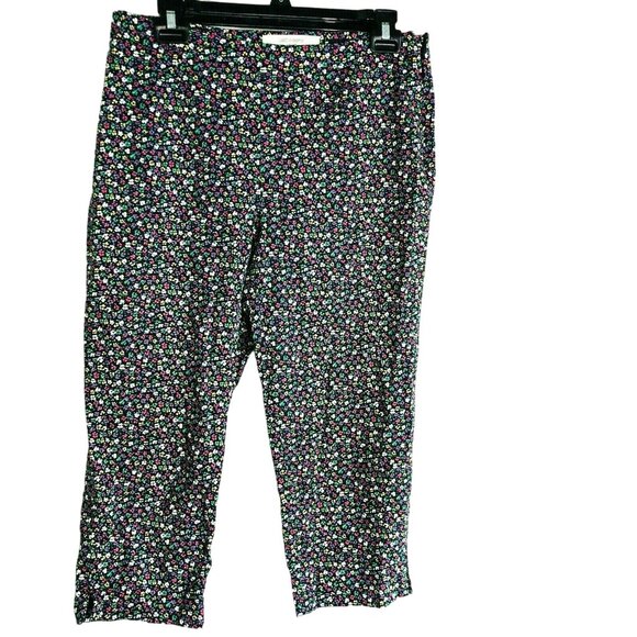 Liz Claiborne Capris Jackie Womens 8P Pink Blue White Flowers Pants Flat Front - Picture 6 of 9